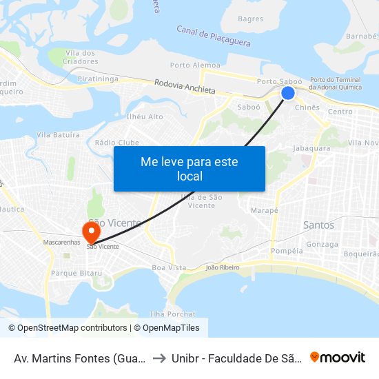 Av. Martins Fontes (Guarde Aqui) to Unibr - Faculdade De São Vicente map