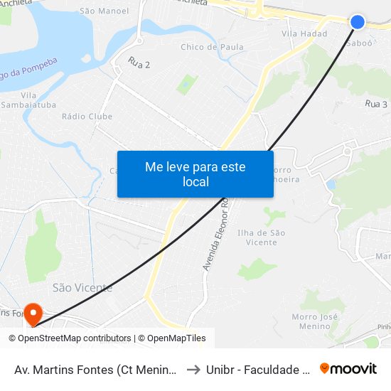 Av. Martins Fontes (Ct Meninos Da Vila) Municipais to Unibr - Faculdade De São Vicente map