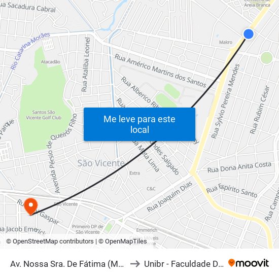 Av. Nossa Sra. De Fátima (Makro/Igreja Batista) to Unibr - Faculdade De São Vicente map