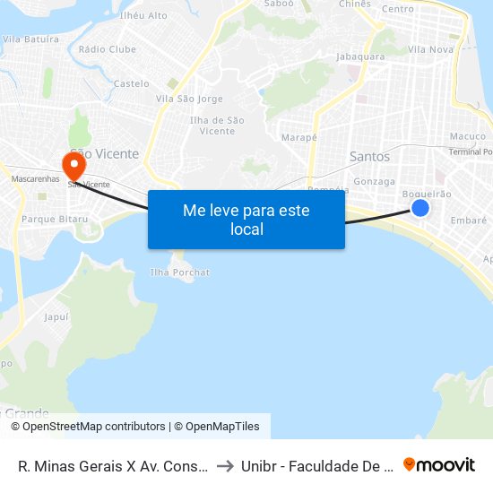 R. Minas Gerais X Av. Conselheiro Nébias to Unibr - Faculdade De São Vicente map