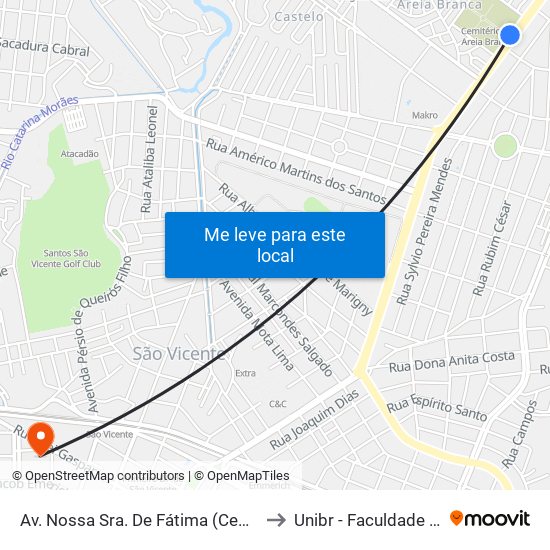 Av. Nossa Sra. De Fátima (Cemitério Da Areia Branca) to Unibr - Faculdade De São Vicente map
