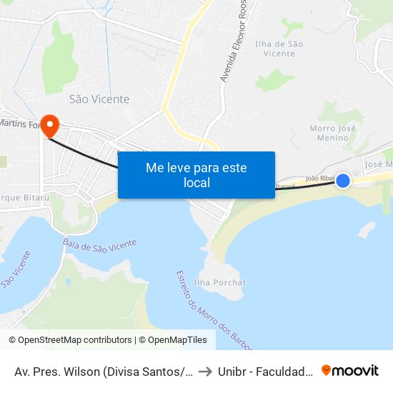 Av. Pres. Wilson (Divisa Santos/São Vicente) Intermunicipais to Unibr - Faculdade De São Vicente map