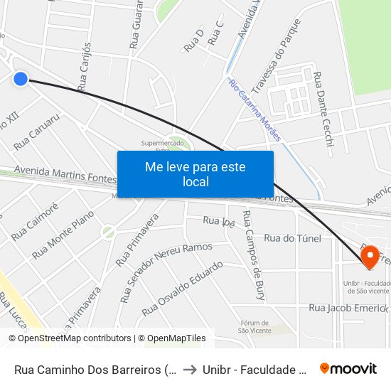 Rua Caminho Dos Barreiros (Empório Beira Mar) to Unibr - Faculdade De São Vicente map