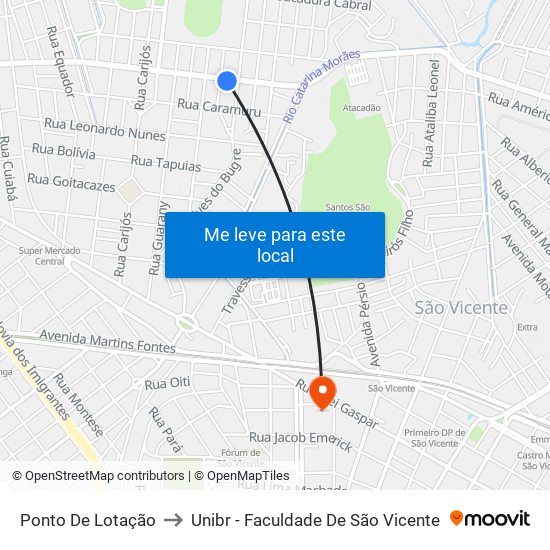 Ponto De Lotação to Unibr - Faculdade De São Vicente map