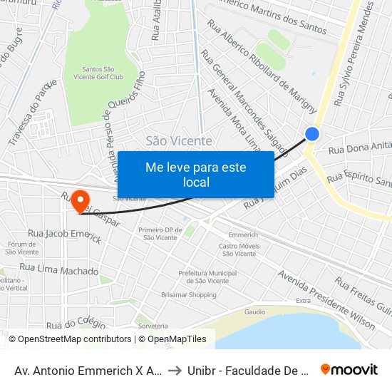 Av. Antonio Emmerich  X Av. 9 De Julho to Unibr - Faculdade De São Vicente map