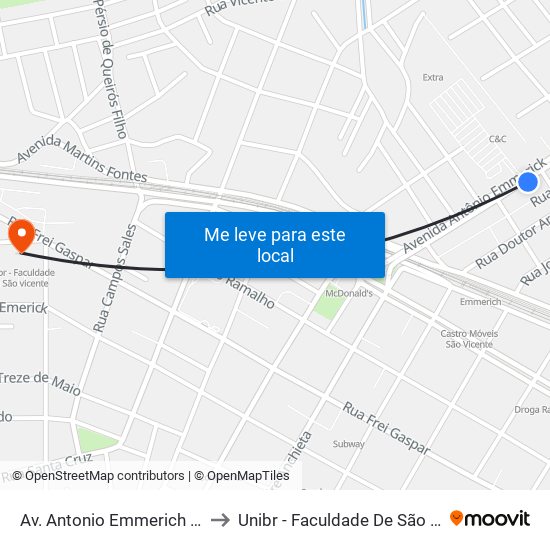 Av. Antonio Emmerich (Assaí) to Unibr - Faculdade De São Vicente map