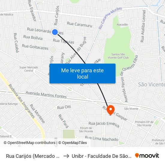 Rua Carijós (Mercado Carijós) to Unibr - Faculdade De São Vicente map