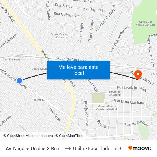 Av. Nações Unidas X Rua Luiz Gama to Unibr - Faculdade De São Vicente map