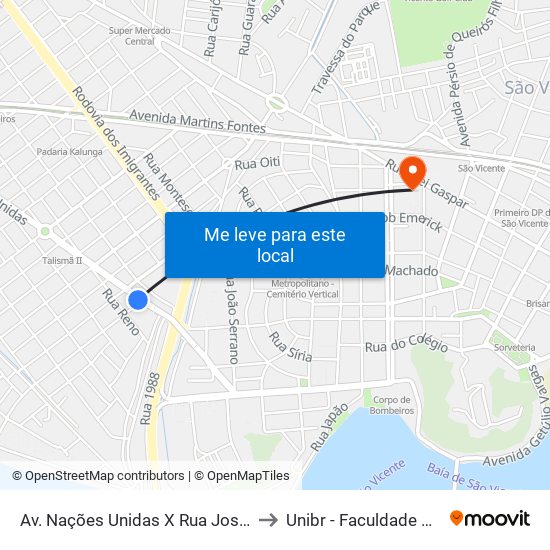 Av. Nações Unidas X Rua José Vicente De Barros to Unibr - Faculdade De São Vicente map