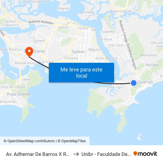 Av. Adhemar De Barros X Rua Dos Gerânios to Unibr - Faculdade De São Vicente map