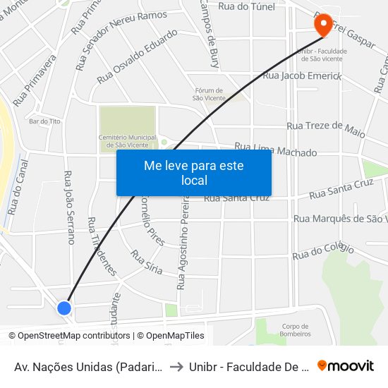 Av. Nações Unidas (Padaria Nova Bitarú) to Unibr - Faculdade De São Vicente map