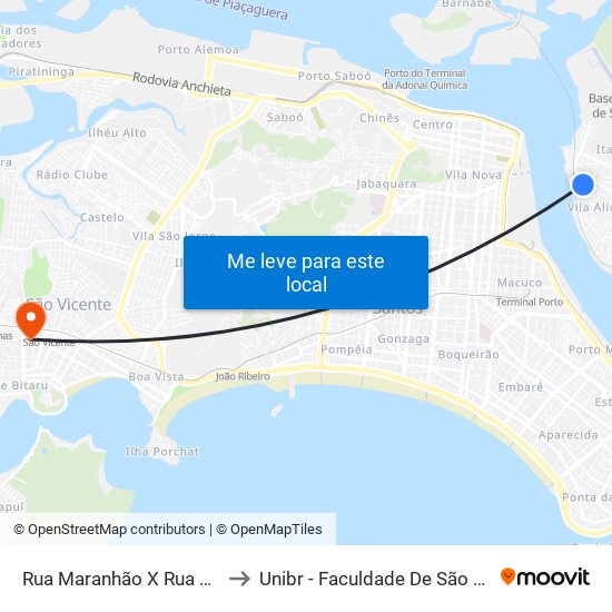 Rua Maranhão X Rua Amauri to Unibr - Faculdade De São Vicente map