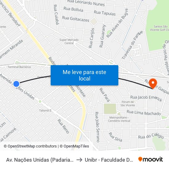 Av. Nações Unidas (Padaria Nações Unidas) to Unibr - Faculdade De São Vicente map