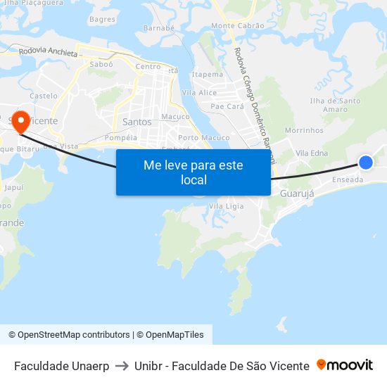 Faculdade Unaerp to Unibr - Faculdade De São Vicente map