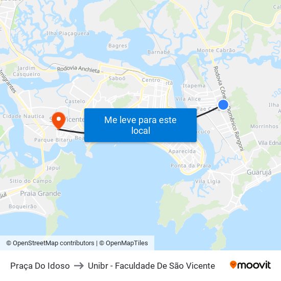 Praça Do Idoso to Unibr - Faculdade De São Vicente map
