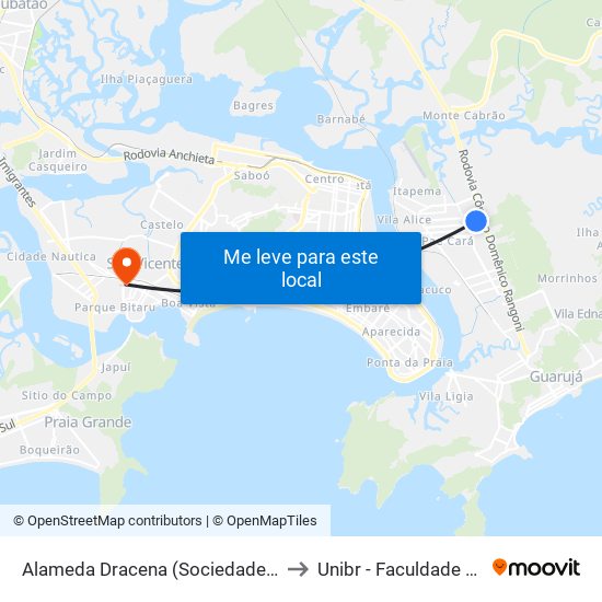 Alameda Dracena (Sociedade Esportiva Vila Áurea) to Unibr - Faculdade De São Vicente map