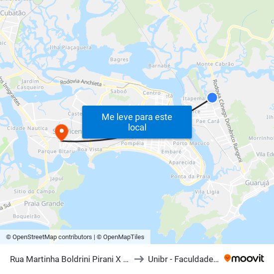 Rua Martinha Boldrini Pirani X Rua Gentil Félix De Souza to Unibr - Faculdade De São Vicente map