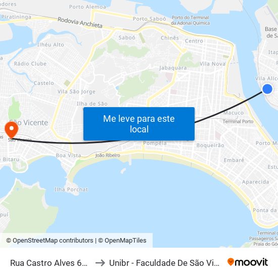 Rua Castro Alves 63-73 to Unibr - Faculdade De São Vicente map