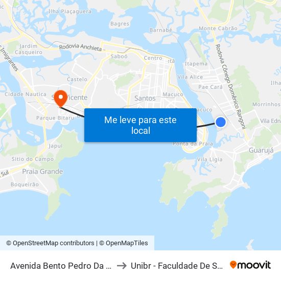 Avenida Bento Pedro Da Costa, 296 to Unibr - Faculdade De São Vicente map