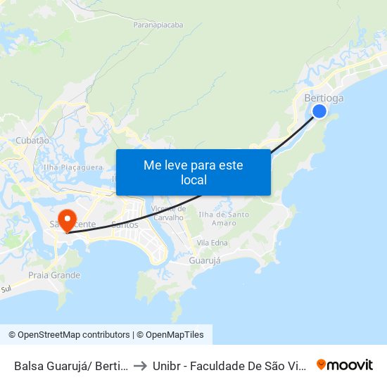 Balsa Guarujá/ Bertioga to Unibr - Faculdade De São Vicente map