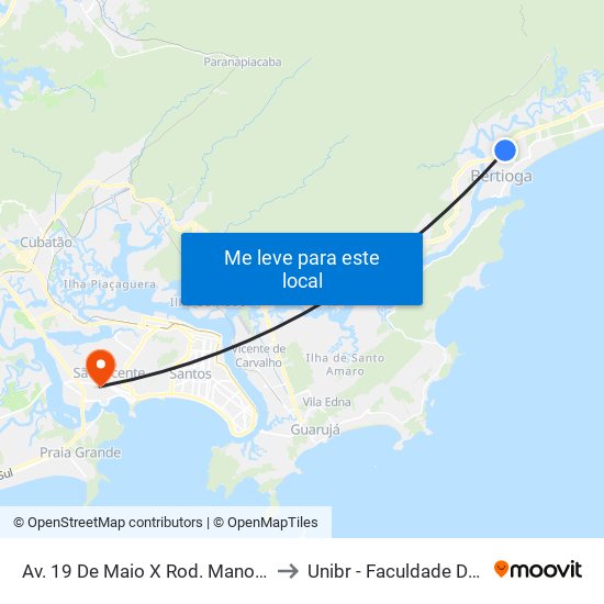 Av. 19 De Maio X Rod. Manoel Hyppolito Rego to Unibr - Faculdade De São Vicente map