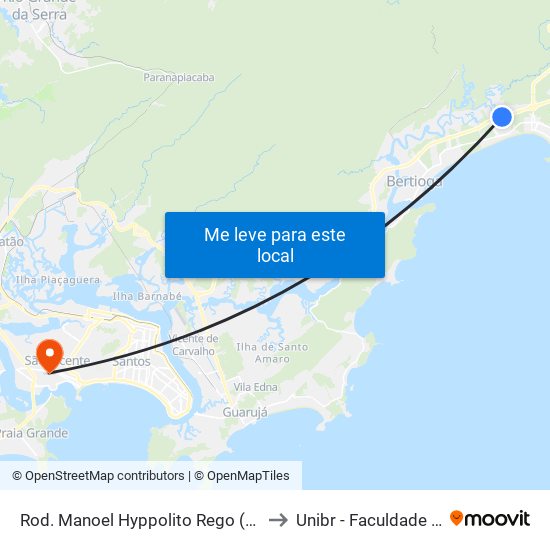 Rod. Manoel Hyppolito Rego (Jd. Vicente De Carvalho) to Unibr - Faculdade De São Vicente map