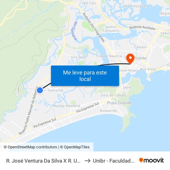 R. José Ventura Da Silva X R. Ubirajara Barroso De Oliveira to Unibr - Faculdade De São Vicente map