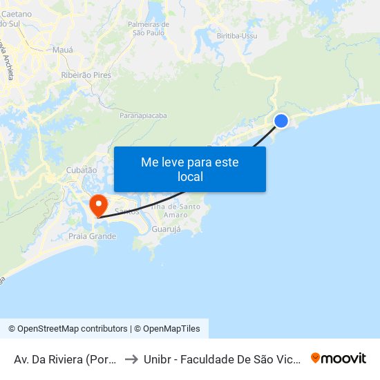 Av. Da Riviera (Portal) to Unibr - Faculdade De São Vicente map