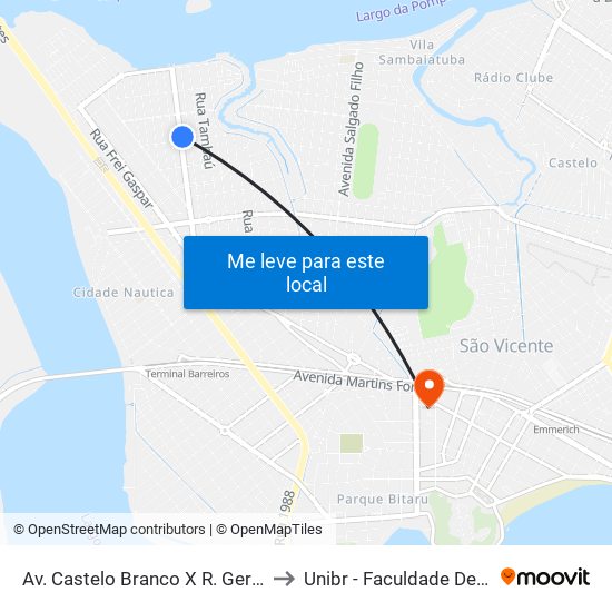 Av. Castelo Branco X R. Germano Da Costa to Unibr - Faculdade De São Vicente map