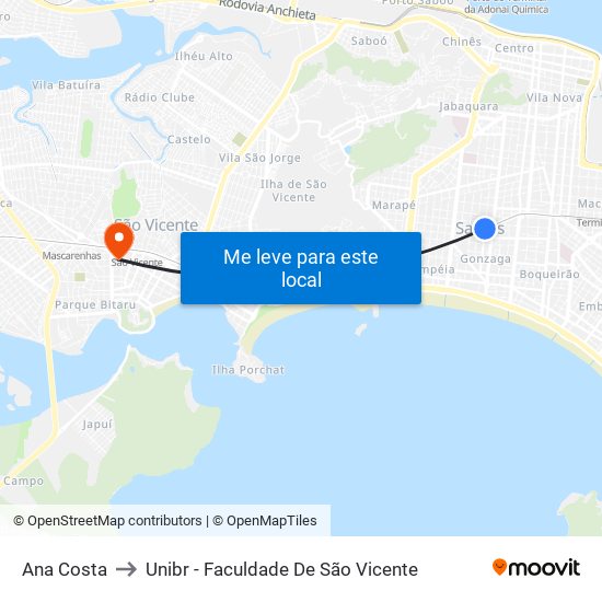 Ana Costa to Unibr - Faculdade De São Vicente map