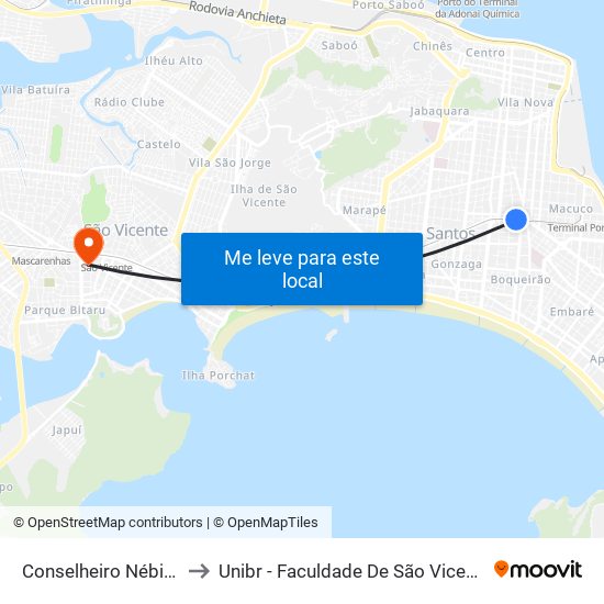 Conselheiro Nébias to Unibr - Faculdade De São Vicente map