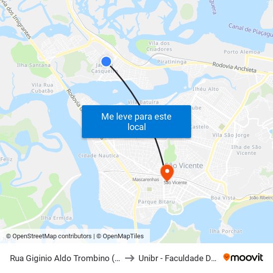 Rua Giginio Aldo Trombino (Padaria São Luiz) to Unibr - Faculdade De São Vicente map