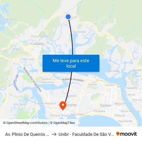 Av. Plínio De Queirós (Jbs) to Unibr - Faculdade De São Vicente map