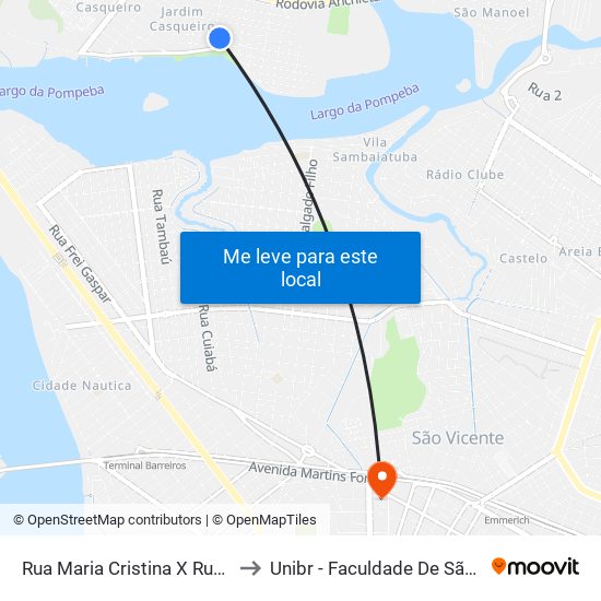 Rua Maria Cristina X Rua Brasília to Unibr - Faculdade De São Vicente map