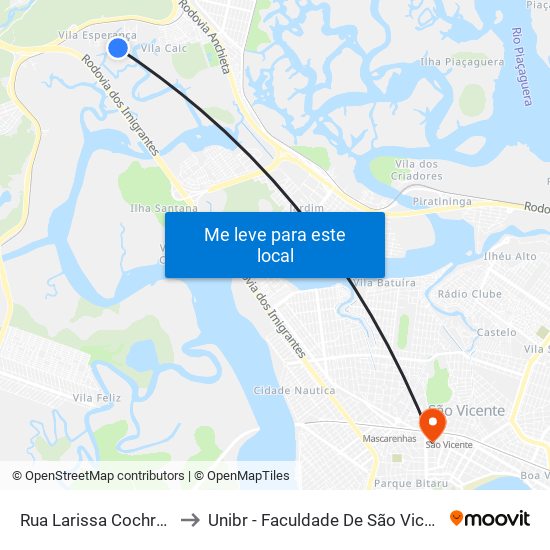 Rua Larissa Cochrane to Unibr - Faculdade De São Vicente map