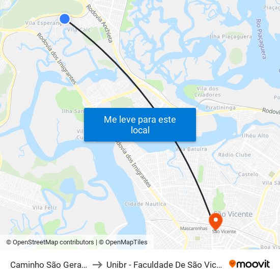 Caminho São Geraldo to Unibr - Faculdade De São Vicente map