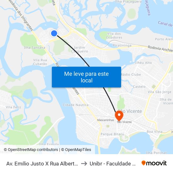 Av. Emílio Justo X Rua Alberto Pinto De Carvalho to Unibr - Faculdade De São Vicente map