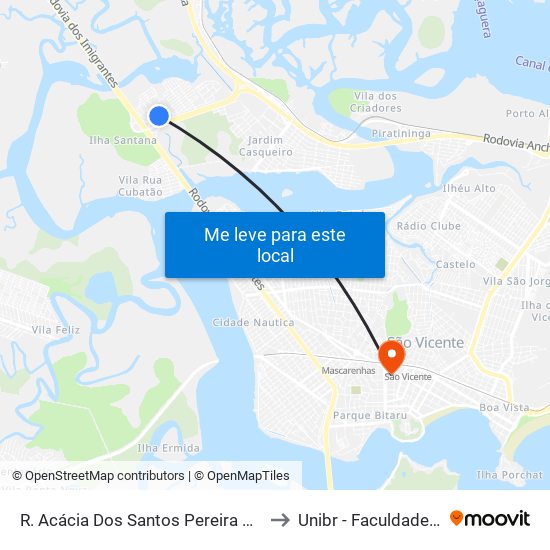 R. Acácia Dos Santos Pereira X R. Roberto Mario Santini to Unibr - Faculdade De São Vicente map