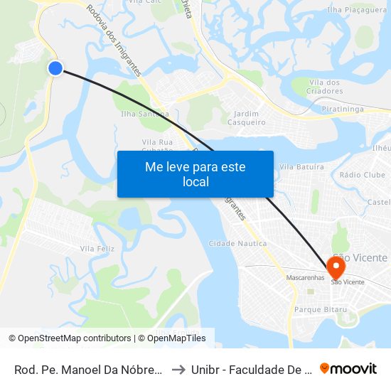 Rod. Pe. Manoel Da Nóbrega (Vale Novo) to Unibr - Faculdade De São Vicente map