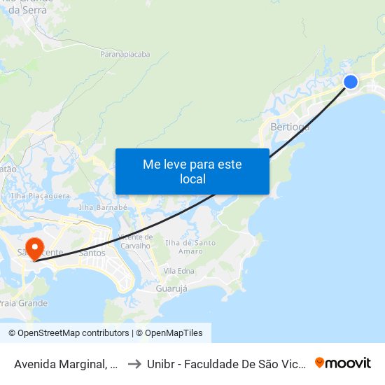 Avenida Marginal, 801 to Unibr - Faculdade De São Vicente map