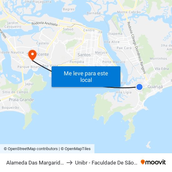 Alameda Das Margaridas, 830 to Unibr - Faculdade De São Vicente map