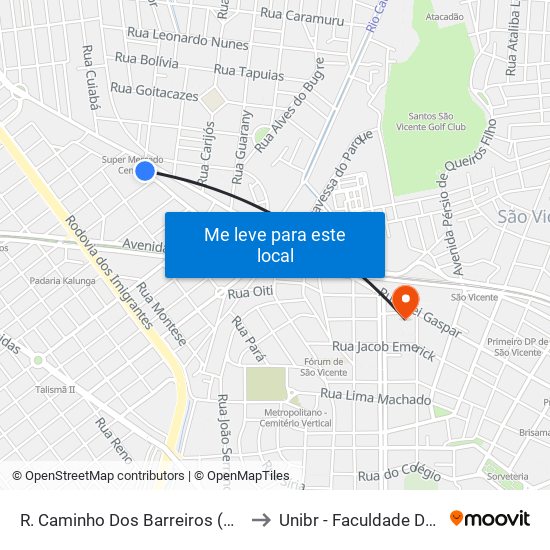 R. Caminho Dos Barreiros (Antiga Rodoviária) to Unibr - Faculdade De São Vicente map