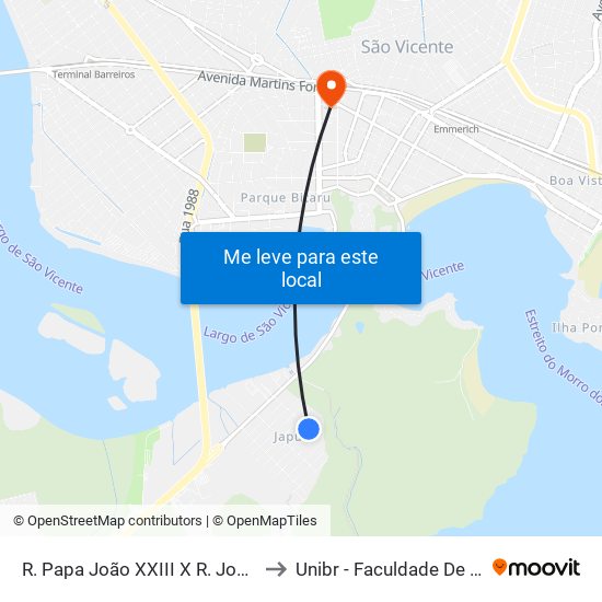 R. Papa João XXIII X R. Joaquim Campos to Unibr - Faculdade De São Vicente map