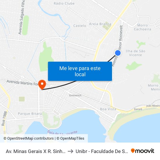 Av. Minas Gerais X R. Sinhá Junqueira to Unibr - Faculdade De São Vicente map