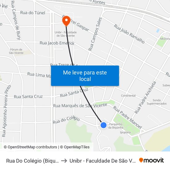 Rua Do Colégio (Biquinha) to Unibr - Faculdade De São Vicente map