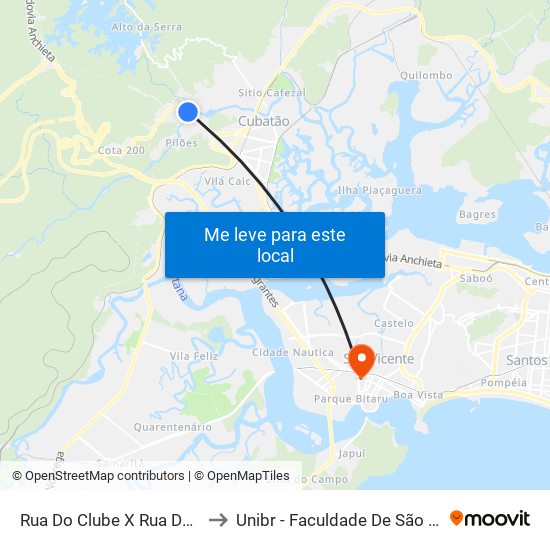 Rua Do Clube X Rua Do Trevo to Unibr - Faculdade De São Vicente map