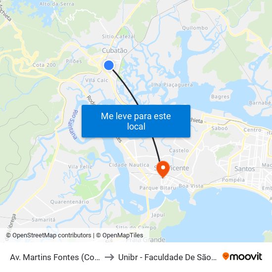 Av. Martins Fontes (Consigaz) to Unibr - Faculdade De São Vicente map