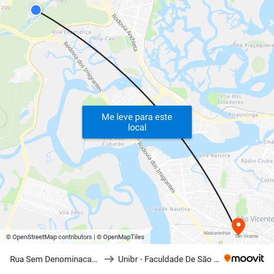 Rua Sem Denominacao, 1591 to Unibr - Faculdade De São Vicente map