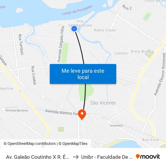 Av. Galeão Coutinho X R. Érico Veríssimo to Unibr - Faculdade De São Vicente map