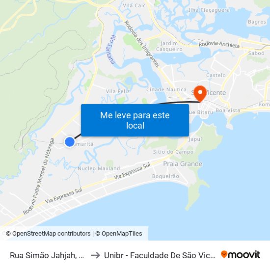 Rua Simão Jahjah, 930 to Unibr - Faculdade De São Vicente map